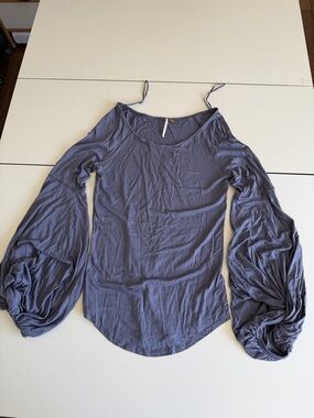 Free People Slate/Periwinkle Blue Balloon Sleeve Top L